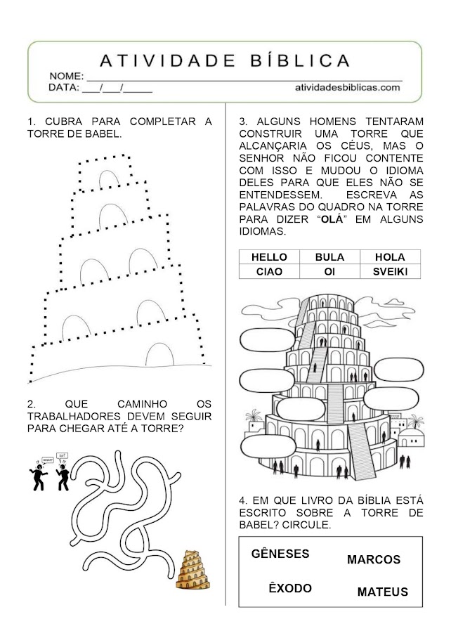 Atividade Infantil sobre a Torre de Babel