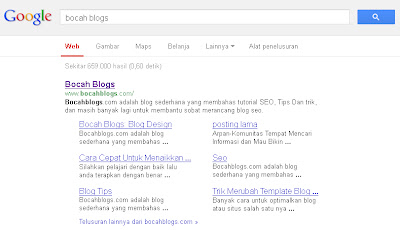 Tampilan Google Sitelinks Bocah Blogs