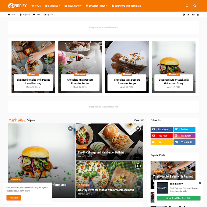 Seenak Apa Foodify Elegant Food & Restaurant Blogger Template untuk Blog Makanan?