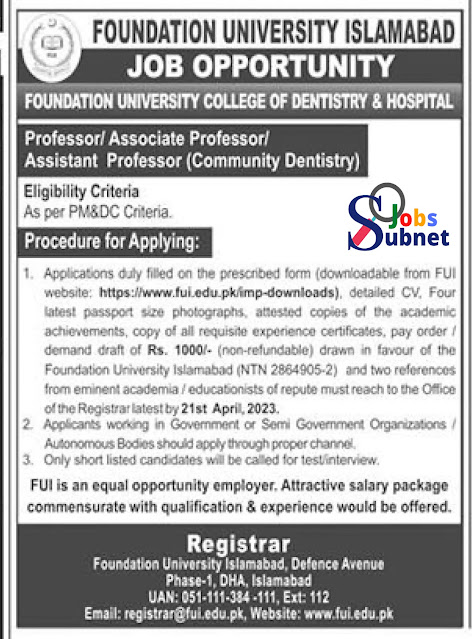 FUI Foundation University Islamabad Jobs 2023 Online Apply