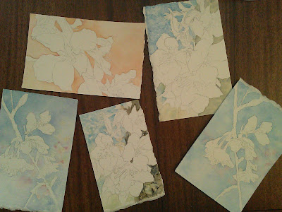 Cherry blossoms paintings in process...backgrounds completed.