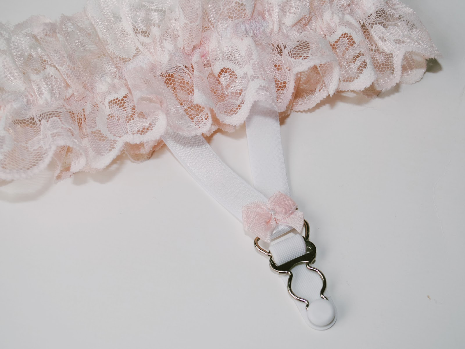 Handmade pastel lace garter.