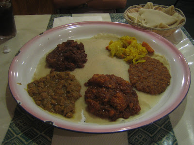 Cafe Lalibela - platter of five items and injera