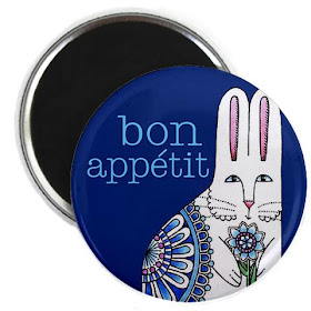 round magnet with bunny and word Bon Appetit