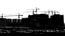 Silhouette of a Chinese construction site