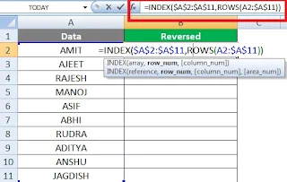 How to Reverse the Order of a List in Excel in Hindi