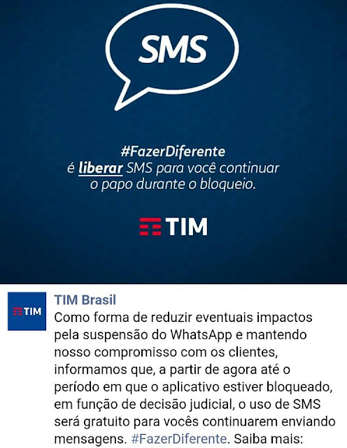 Tim libera SMS Gratuitamente durante bloqueio do WhatsApp - blog de brasileiro