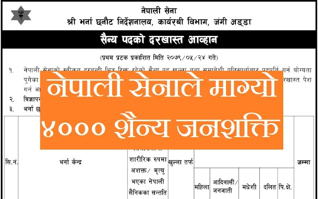 Vacancy from Nepal Army for 4000 Sainya Post