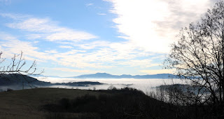 A sea of mist in the valley behind us