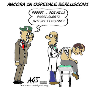 Berlusconi, ricovero, media, intercettazioni, satira, vignetta