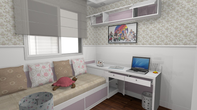 01 Quarto pequeno Chic Menina branco rosa