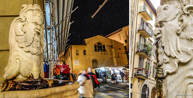 Fonte com mascheronne em uma esquina de Florença