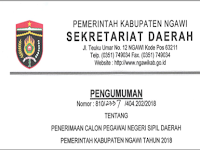 Rincian Formasi CPNS Kabupaten Ngawi Tahun Anggaran 2018