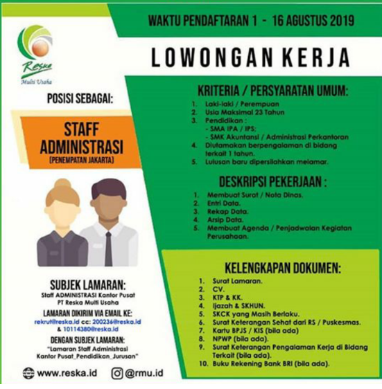 Lowongan Kerja SMA SMK PT Reska Multi Usaha (Kereta Api Group) Sampai 16 Agustus 2019 