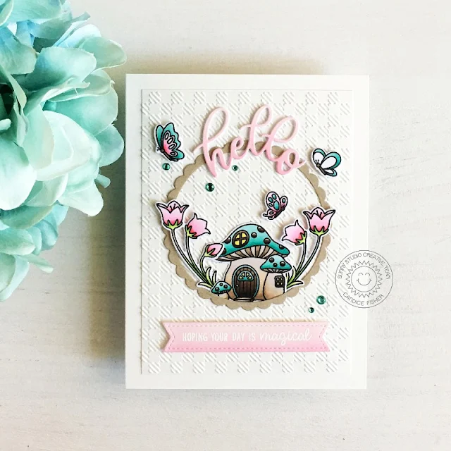 Sunny Studio Stamps: Embossing Folders Garden Fairy Stitched Circle Dies Card by Candice Fisher