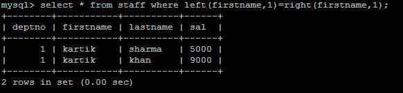 Display records if first character of name is same as last character in mysql