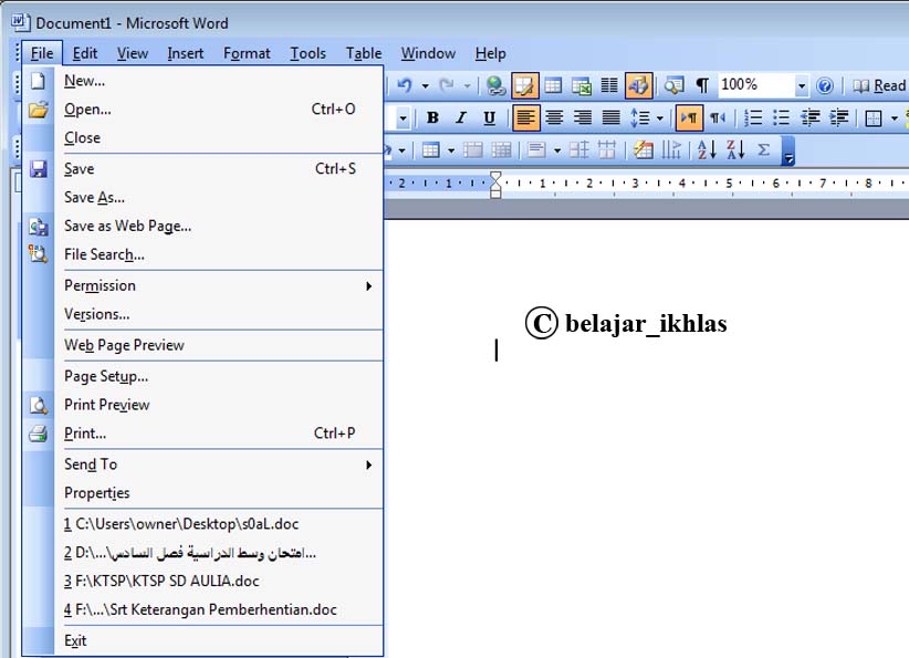 Belajar ikhlas87: Fungsi Menu File Ms Word 2003