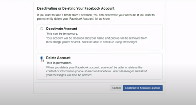 how to delete facebook 2021