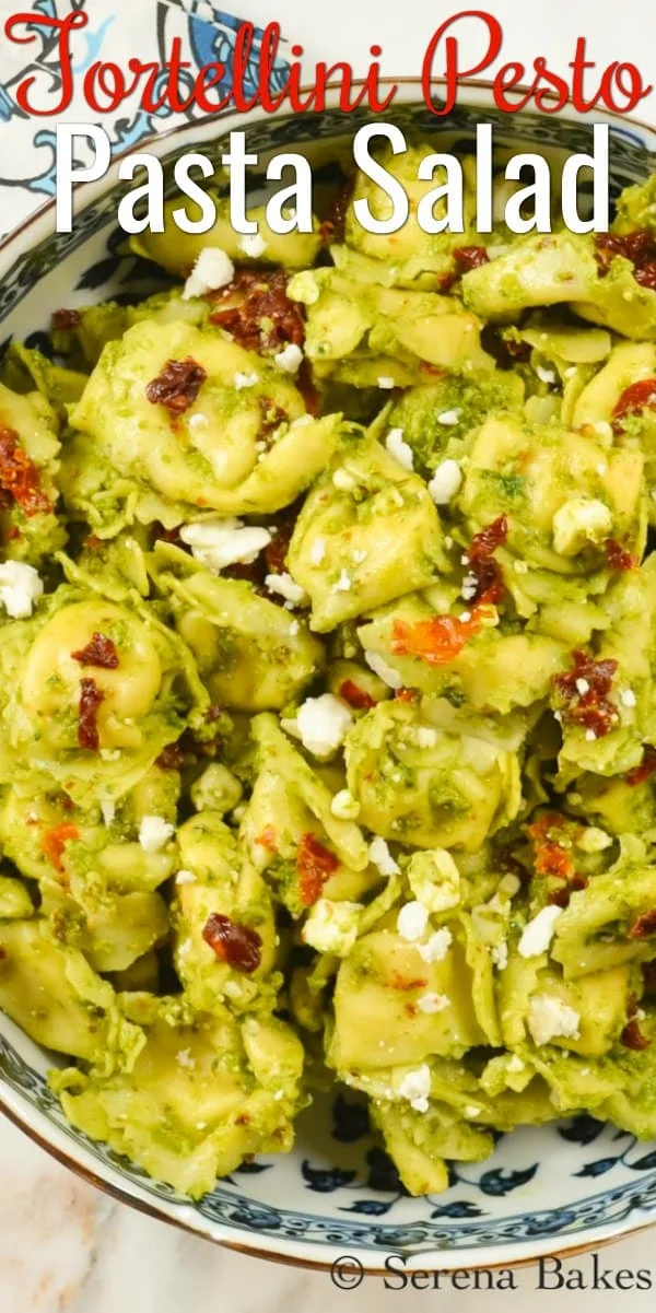 Tortellini Pesto Salad with Feta and Sundried Tomatoes is an easy Pasta Salad recipe to make. A favorite Pasta Salad done in under 20 min. from Serena Bakes Simply From Scratch.