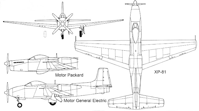 Vultee XP-81 Threeview drawing