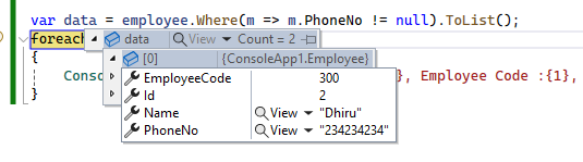 Remove record having null value using linq in c#.net