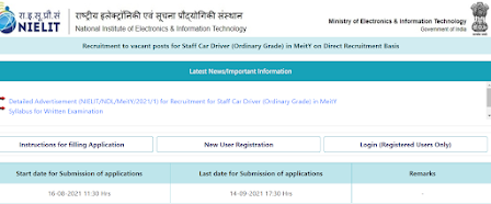 NIELIT Staff Car Driver Recruitment 2021 - Apply Online For Latest Staff Car Driver Ordinary Grade Job Vacancies