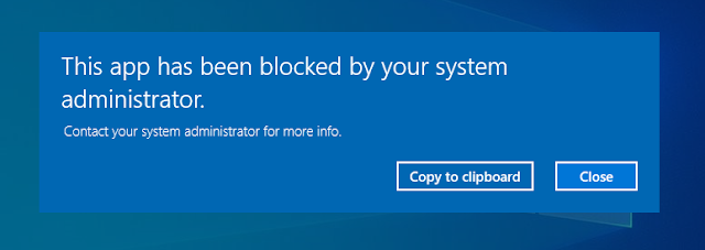 AppLocker error showing executable has been blocked from running.