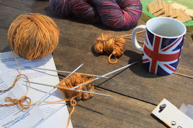 knitting in progress with DT Craft and Design alpaca wool nylon DK yarn in shade 'Gingernut'