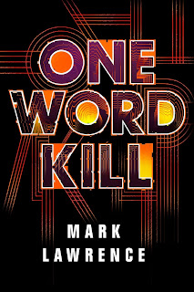 Book cover - One Word Kill in orange and purple writing on a black background