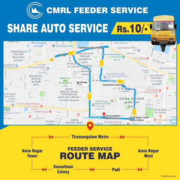 Chennai Metro - Tirumangalam Metro Station - Share Auto Route, Timing, Fare & More
