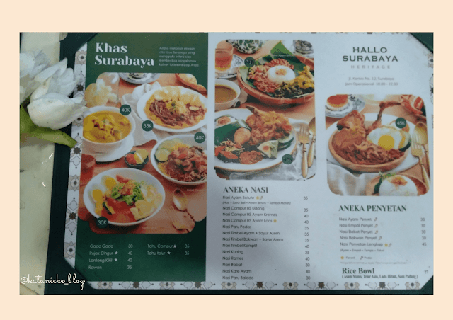 Menu dan harga makanan di Halo Surabaya Heritage.