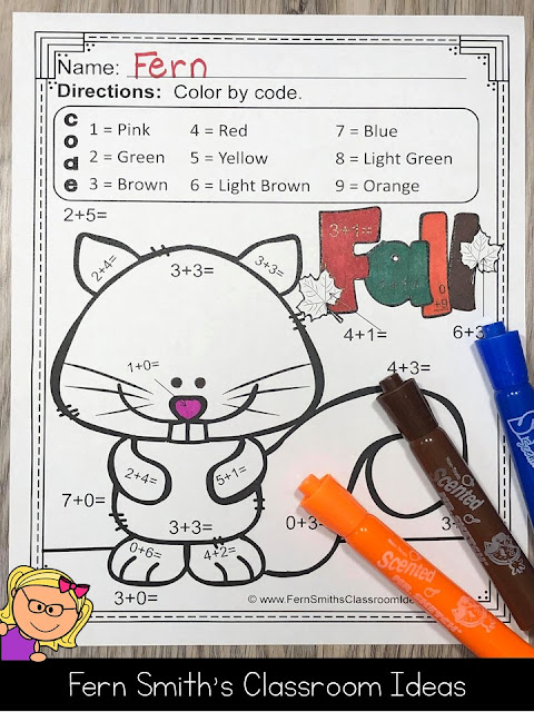 ** BEST SELLER ** You will love the ease of these Ten Adorable Fall Themed Color by Number Addition and Subtraction for Fall and Autumn Resource. Your students will adore these TEN Fall Color By Number Worksheets while learning and reviewing important skills at the same time! You will love the no prep, print and go ease of these printables. As always, answer keys are included. 10 adorable Fall Themed Color by Code Addition and Subtraction for Fall and Autumn. #FernSmithsClassroomIdeas