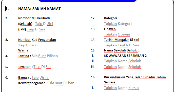 One Stop Academic: CONTOH MAKLUMAT DIRI GURU (BUKU RPH)