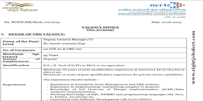 BE BTech CS IT or MCA Job Opportunities NCRTC