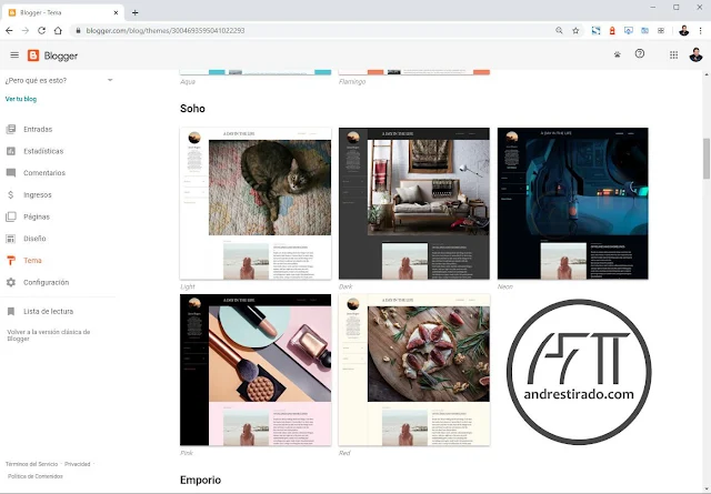 La nueva interfaz de Blogger 2020
