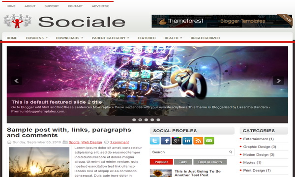 Sociale 3 Column Blogger Template