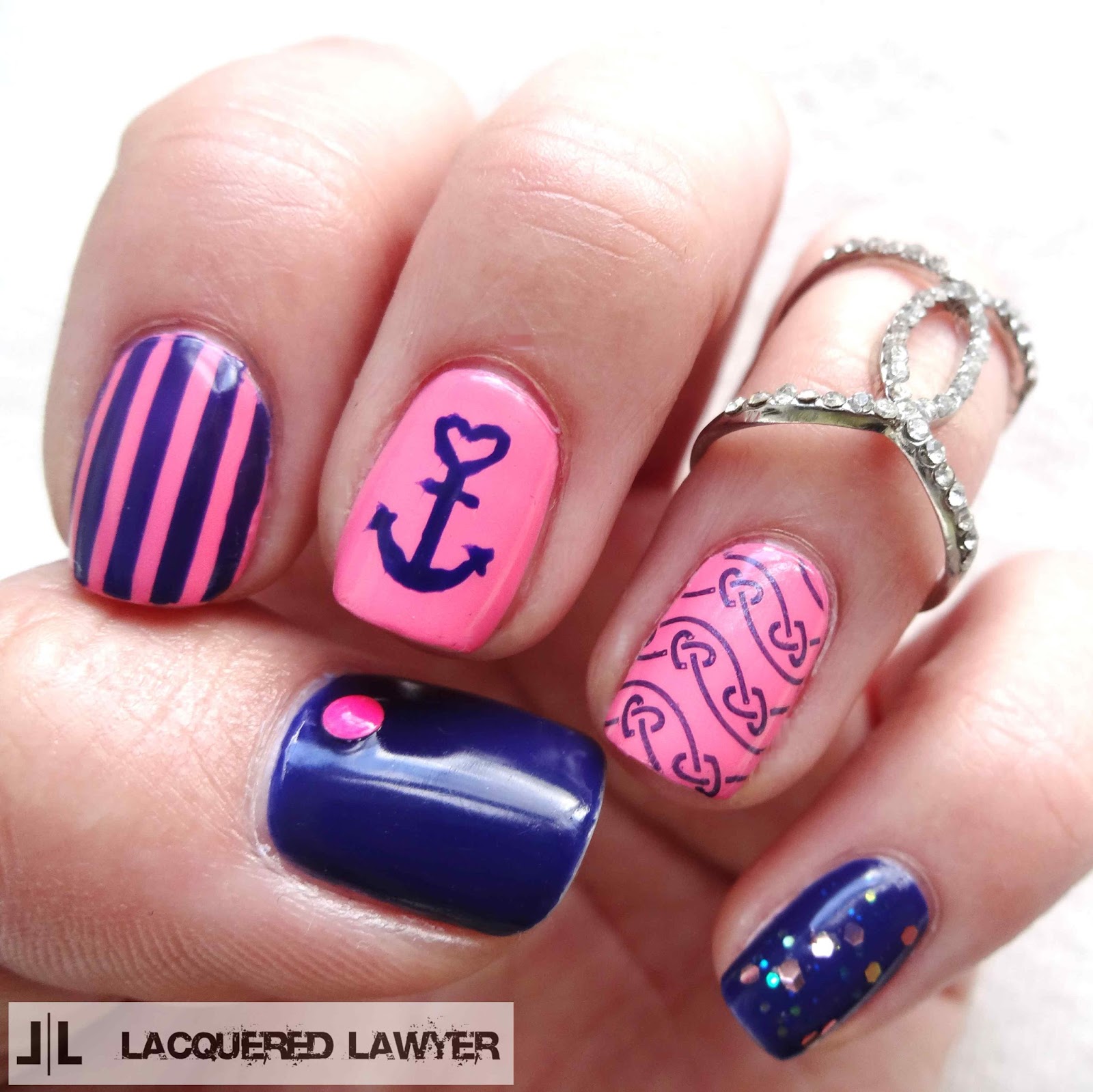 Nautical Valentine's Day Nail Art