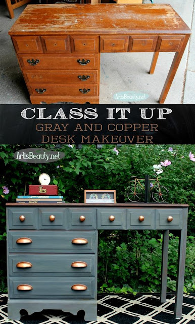 gray and copper desk makeover