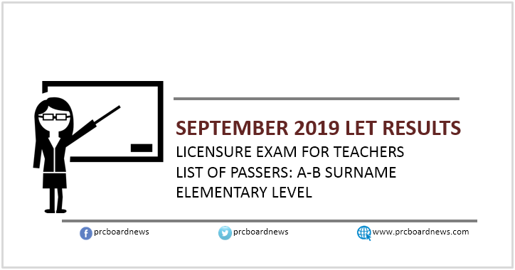 LIST: A-B Passers September 2019 LET Results Elementary