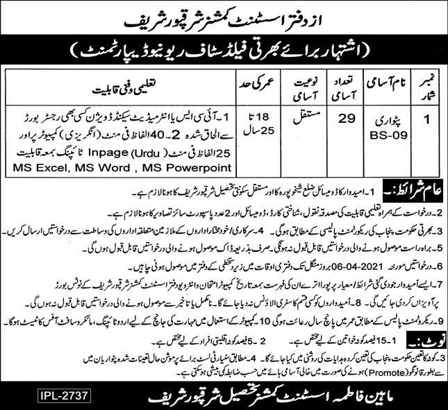 Patware Jobs in Revenue Department Punjab,2021