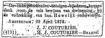 Dankbetuiging Huwelijk J.J. Couturier sr. en M.J. Couturier - Brands