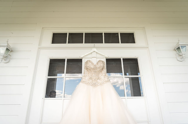 wedding dress hanging