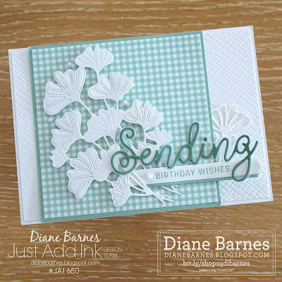 Handmade ginkgo leaf card using Stampin' Up! Ginkgo Branch stamp set and dies, Stylish Shapes dies, Sending Smiles stamps and dies, Pansy Patch stamp set, Card by Di Barnes - Independent Demonstrator in Sydney Australia - colourmehappy - stampinupcards - cardmaking - cardchallenges
