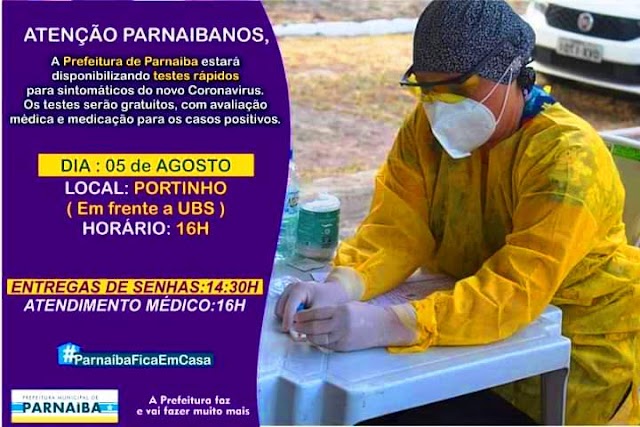Comunidade do Portinho, em Parnaíba, recebe nesta quarta-feira o programa de testagem para sintomáticos do novo coronavírus