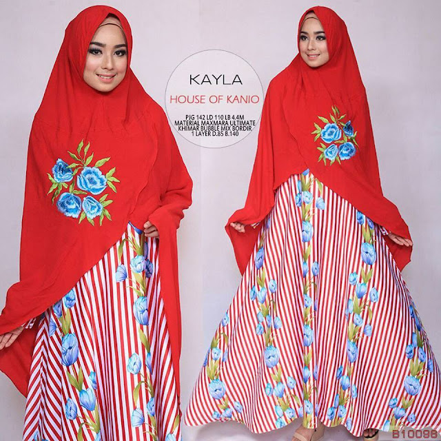 Dress muslim setelan khimar warna merah khayla house kanio