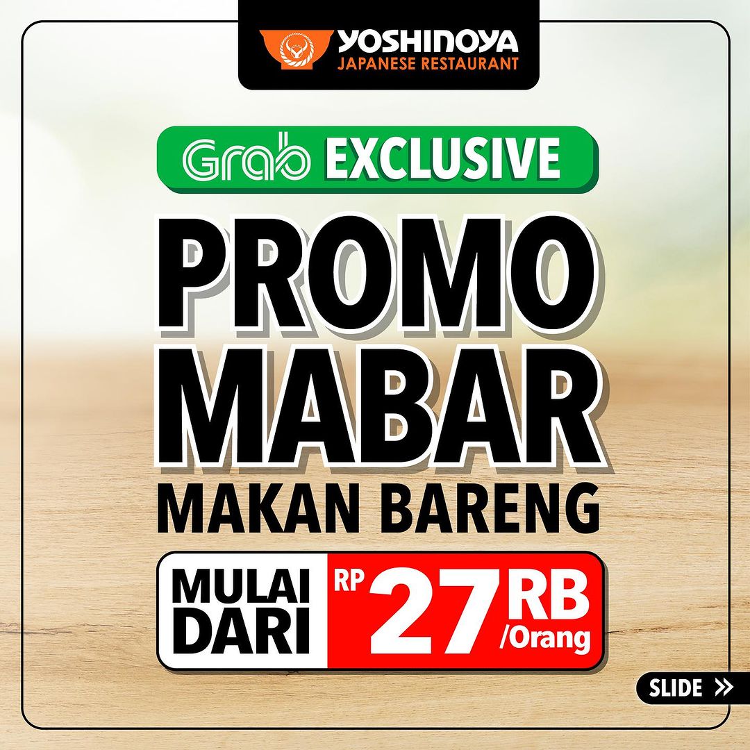 YOSHINOYA Promo MABAR GRABFOOD! PAKET BERDUA & BEREMPAT mulai 27RB