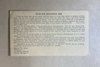 A small card printed with text about the winter solstice.