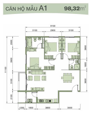 Căn hộ An Viên loại A1 : 98,32m2