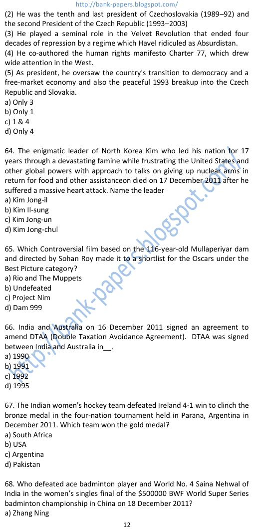 latest current affairs of 2012