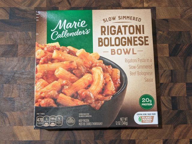 Marie Callendar's Rigatoni Bolognese Bowl box.